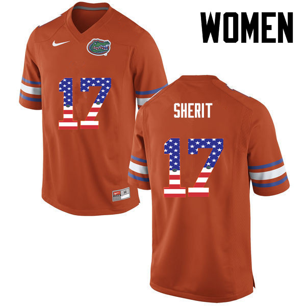 Women Florida Gators #17 Jordan Sherit College Football USA Flag Fashion Jerseys-Orange - Click Image to Close